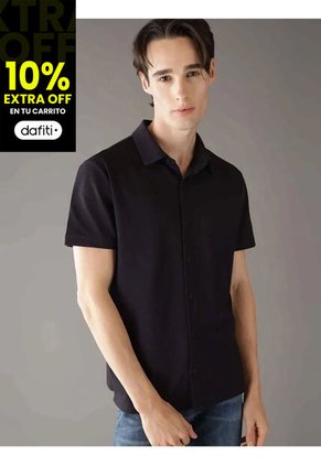 Camisa Negra Manga Corta De Tejido Interlock Suave Calvin Klein