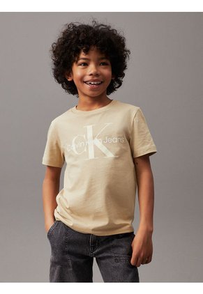 Camiseta Niño Beige Unisex Con Logo Calvin Klein