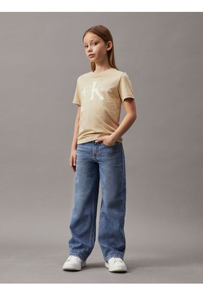 Camiseta Niño Beige Unisex Con Logo Calvin Klein