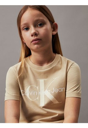 Camiseta Niño Beige Unisex Con Logo Calvin Klein