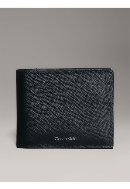 Billetera Azul Plegable De Cuero Calvin Klein