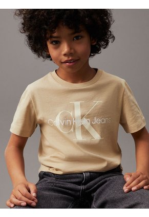 Camiseta Niño Beige Unisex Con Logo Calvin Klein