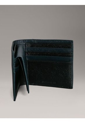Billetera Azul Plegable De Cuero Calvin Klein