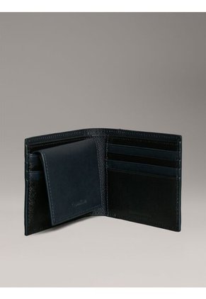 Billetera Azul Plegable De Cuero Calvin Klein