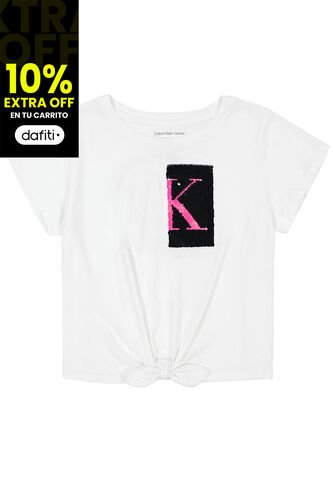 Camiseta Blanca Con Lentejuelas Y Detalle De Lazo Para Niña Calvin Klein Calvin Klein