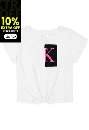 Camiseta Blanca Con Lentejuelas Y Detalle De Lazo Para Niña Calvin Klein