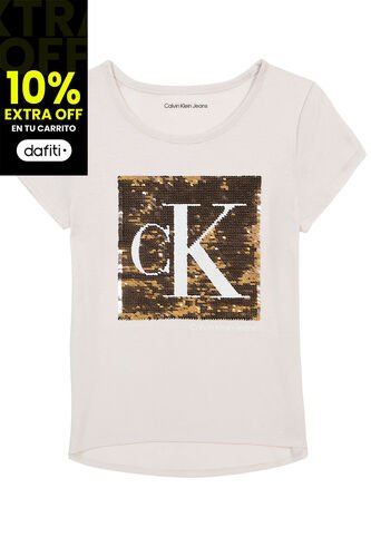 Camiseta Marrón Con Logotipo De Lentejuelas Para Niña Calvin Klein Calvin Klein