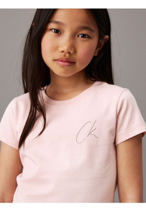 Camiseta Niña Rosada Slim Con Logo Calvin Klein