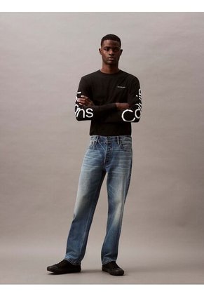 Camiseta Negra De Manga Larga Con Logo Viajero Calvin Klein