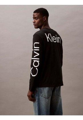 Camiseta Negra De Manga Larga Con Logo Viajero Calvin Klein