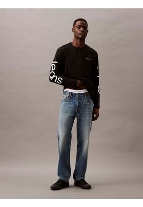 Camiseta Negra De Manga Larga Con Logo Viajero Calvin Klein