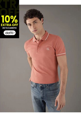 Polo Naranja Slim Con Ribete En Contraste Calvin Klein Calvin Klein
