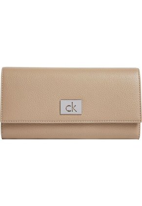 Billetera Beige Trifold Con Placa Metálica Calvin Klein