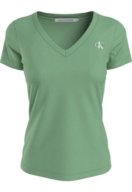 Camiseta Verde Slim Con Cuello V Para Mujer Calvin Klein
