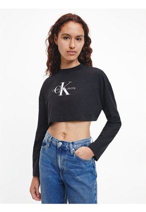 Camiseta Corta De Manga Larga Con Logo Mujer Negro Mujer Negro Calvin Klein