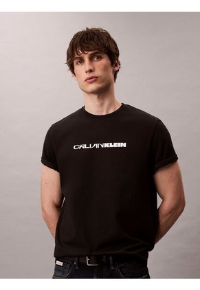 Camiseta Negra Con Logo Gráfico Apilado Calvin Klein