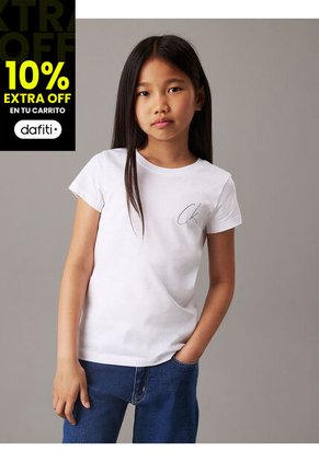 Camiseta Niña Blanca Slim Con Logo Calvin Klein