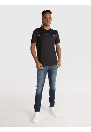 Camiseta Negra Manga Corta Con Logo Tape Calvin Klein