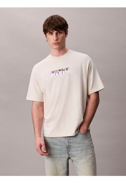 Camiseta Beige Con Gráfico De Logo En Bloque Calvin Klein