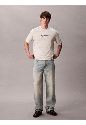 Camiseta Beige Con Gráfico De Logo En Bloque Calvin Klein