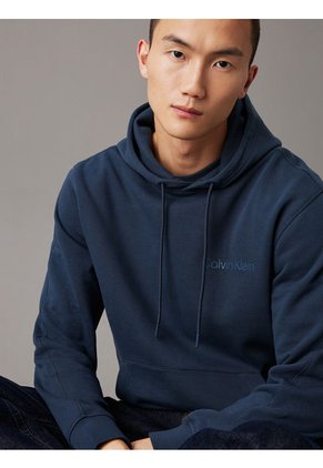 Buzo Azul Con Capota Y Logo Tonal Calvin Klein