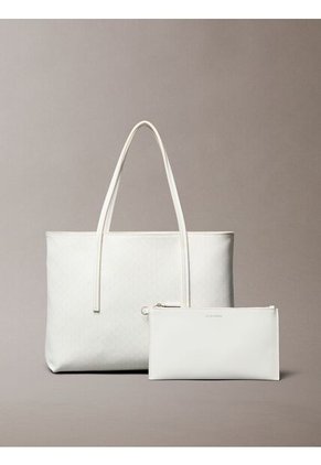 Bolso Blanco Tote Pequeño Con Logo Monograma Con Bolsito Calvin Klein