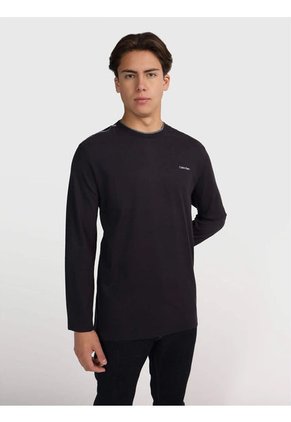 Camiseta Negra Manga Larga Con Logo Tape Calvin Klein