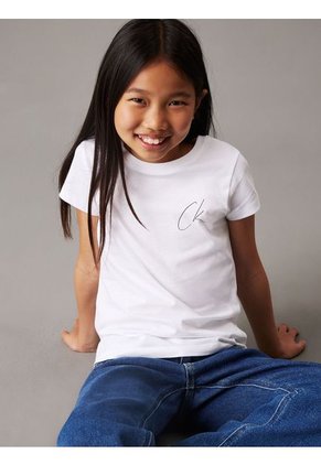 Camiseta Niña Blanca Slim Con Logo Calvin Klein