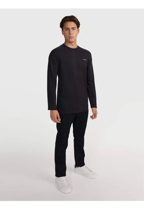 Camiseta Negra Manga Larga Con Logo Tape Calvin Klein