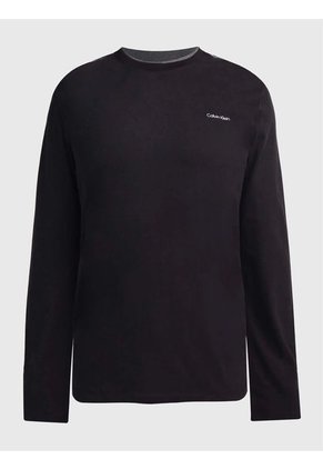 Camiseta Negra Manga Larga Con Logo Tape Calvin Klein