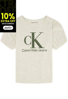 Camiseta Para Niña Con Mangas De Globo Beige Calvin Klein