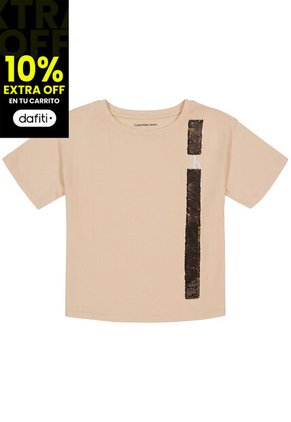 Camiseta Con Cuello Redondo Niña Beige Calvin Klein