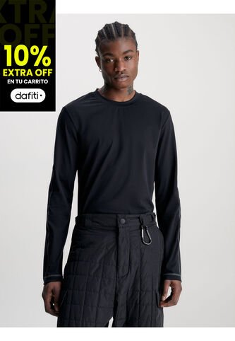 Camiseta De Manga Larga Elástica Slim Con Logo Hombre Negro Calvin Klein Calvin Klein