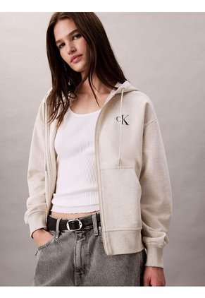 Buzo Blanco Con Capota Y Cierre De Cremallera Calvin Klein