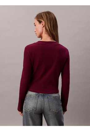 Camiseta Roja Manga Larga Ajustada Con Monograma Calvin Klein