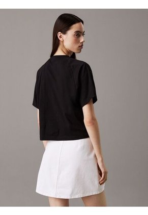 Camiseta Negra Cropped Con Escudo Con Logo Calvin Klein
