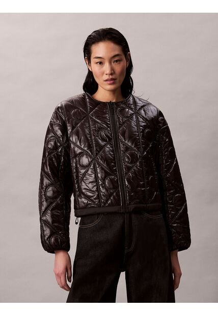 Chaqueta Negra Acolchada Con Patrón De Logo Calvin Klein