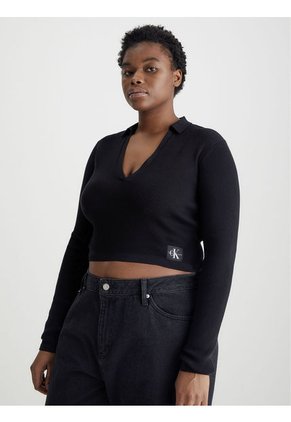 Saco Negro Cropped Con Cuello En V Para Mujer Calvin Klein