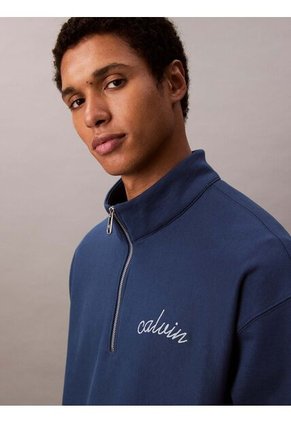 Saco Azul Con Cremallera 1/4 Y Logo Punto Cadeneta Calvin Klein