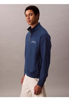 Saco Azul Con Cremallera 1/4 Y Logo Punto Cadeneta Calvin Klein