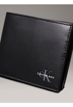 Billetera Negra Monogram De Cuero Calvin Klein
