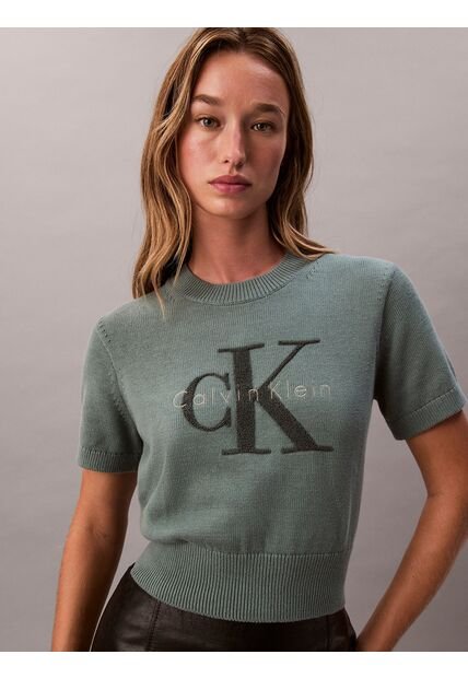 Saco Verde Tejido De Punto Cableado Calvin Klein