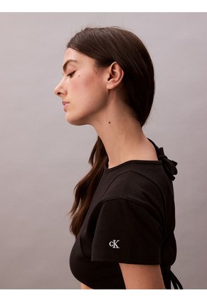 Camiseta Negra Cropped Boxy Con Espalda Abierta Con Lazo - Pride Calvin Klein
