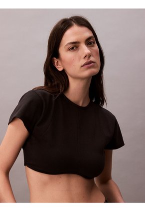 Camiseta Negra Cropped Boxy Con Espalda Abierta Con Lazo - Pride Calvin Klein