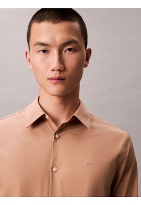 Camisa Beige Slim Fit Elástica De Manga Larga Calvin Klein