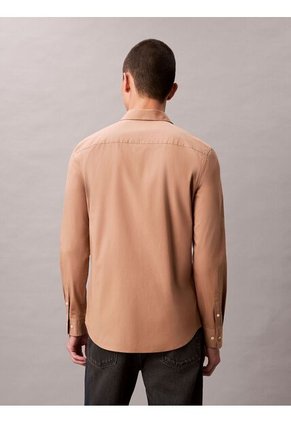 Camisa Beige Slim Fit Elástica De Manga Larga Calvin Klein