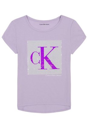 Camiseta Morado Con Logotipo De Lentejuelas Para Niña Calvin Klein