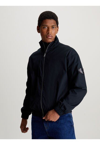 Rompe Viento Negro Relaxed De Algodón Con Cremallera Calvin Klein