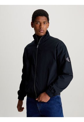 Rompe Viento Negro Relaxed De Algodón Con Cremallera Calvin Klein
