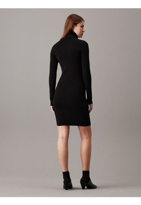 Vestido Negro Tejido Slim De Punto De Canalé De Algodón Calvin Klein